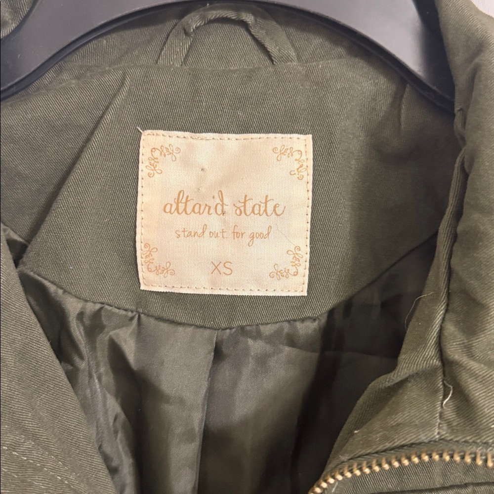 Altar’d State Olive Green Utility Jacket with Leopard Trim. XS - Picture 3 of 8